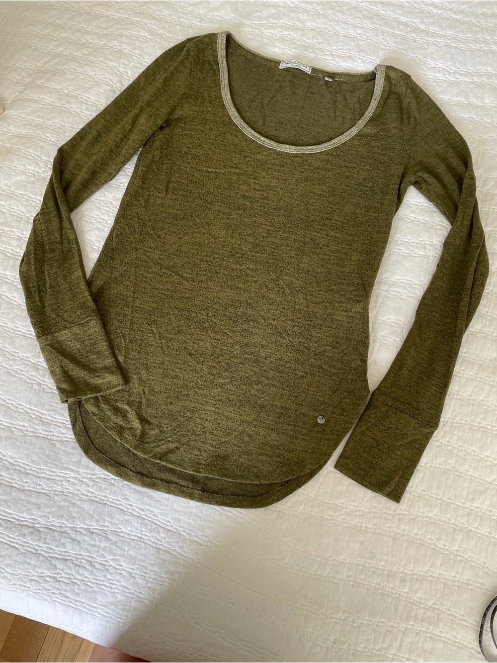 Abercrombie & Fitch Olive Green Scoop-Neck Long Sleeve Top